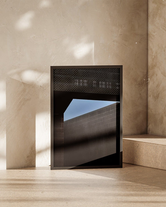 Modern architectural picture with decorative frame in a beige room