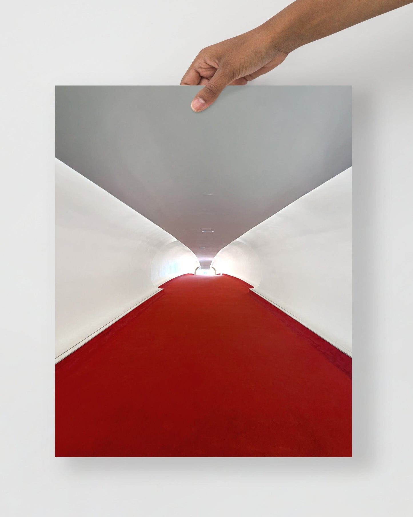 TWA Hotel at JFK airport Tunnel Print being held up by hand